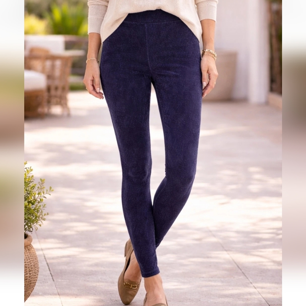 M&S Marks & Spencer Velvet Ribbed Leggings Midnight Navy Dublin Womens US Size 6